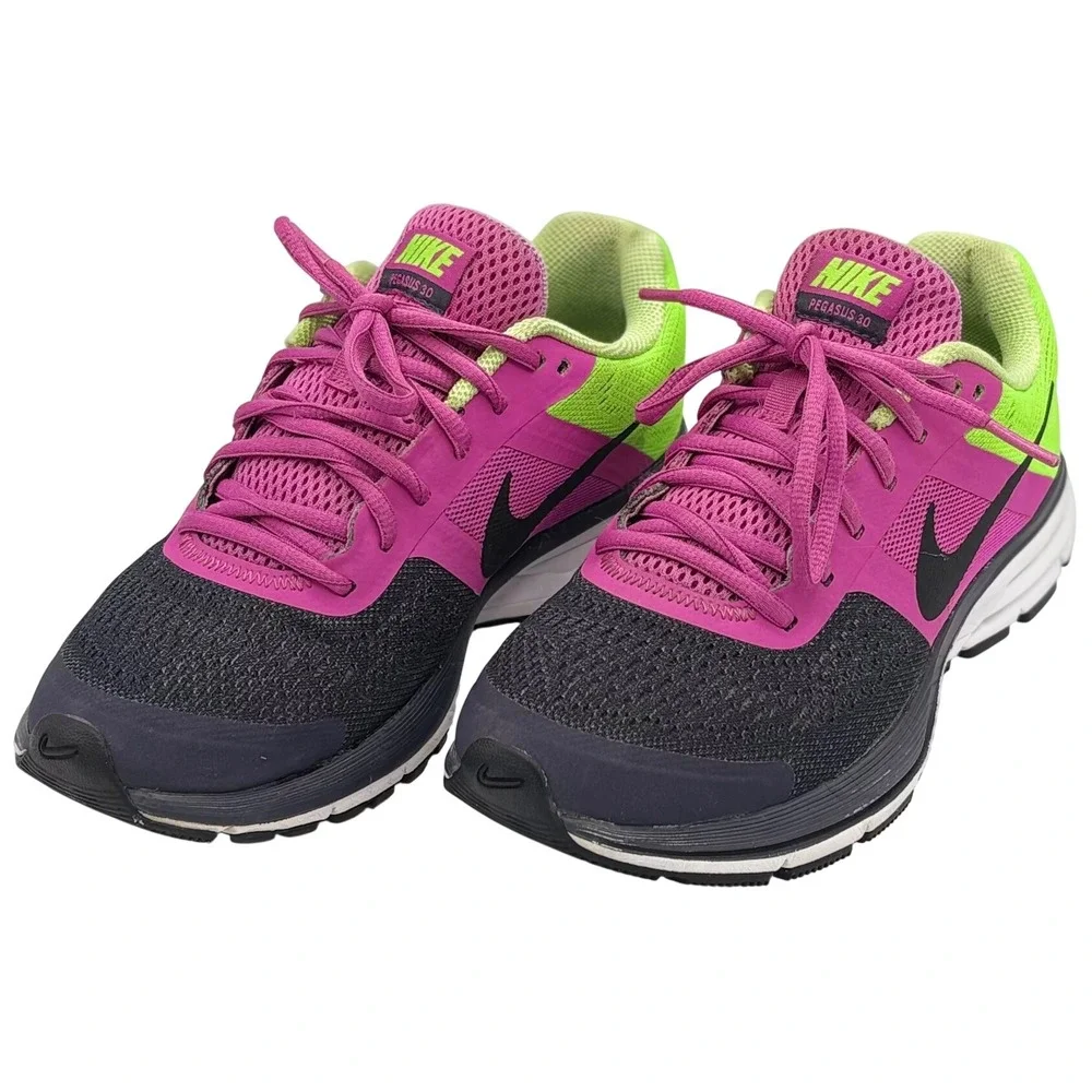 Nike Air Zoom Pegasus 30 Women Running Shoes Pink Lime Green 599392-600 Size 7.5